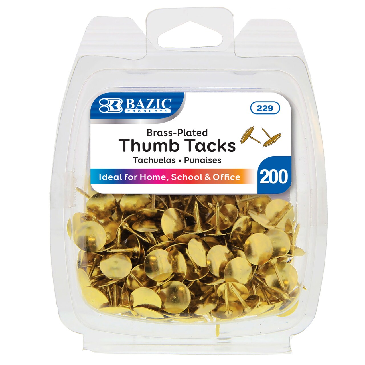 BAZIC Brass (Gold) Thumb Tacks, 200 Count, for Cork Boards Bulletin